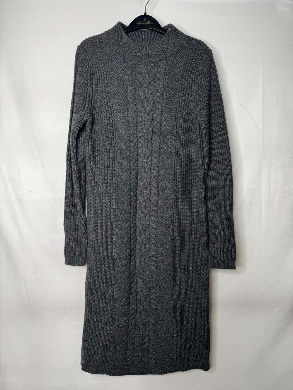 Lands' End Charcoal Gray Mock Neck Cable Knit Sweater Dress S 6-8 NWOT